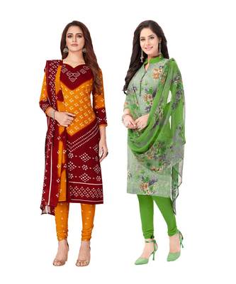 Pack of 2 Synthetic Printed Unstitched Dress Material Combo 1