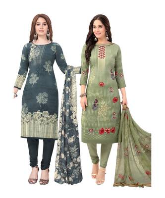 Pack of 2 Synthetic Printed Unstitched Dress Material Combo 1
