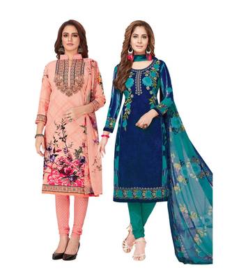 Pack of 2 Synthetic Printed Unstitched Dress Material Combo 1