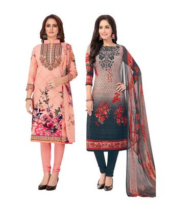Pack of 2 Synthetic Printed Unstitched Dress Material Combo 1
