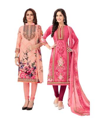 Pack of 2 Synthetic Printed Unstitched Dress Material Combo 1