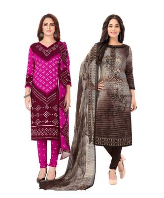Pack of 2 Synthetic Printed Unstitched Dress Material Combo 1
