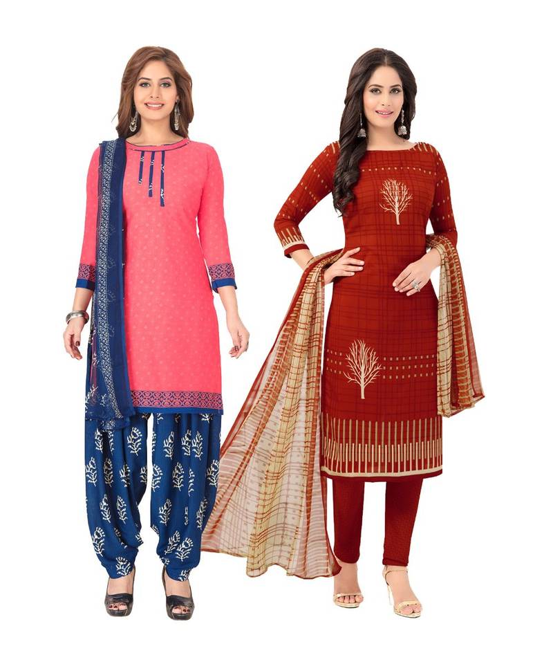 Pack of 2 Synthetic Printed Unstitched Dress Material Combo Om