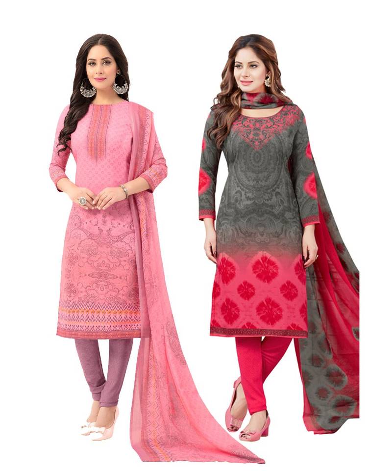 Pack of 2 Synthetic Printed Unstitched Dress Material Combo Om