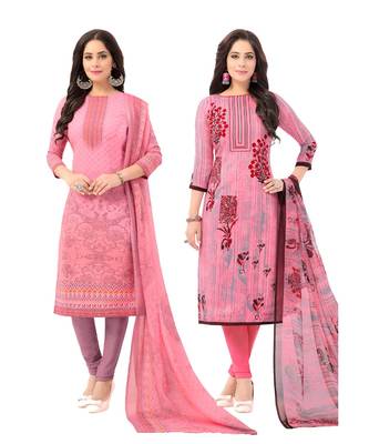 Pack of 2 Synthetic Printed Unstitched Dress Material Combo 1