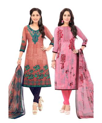 Pack of 2 Synthetic Printed Unstitched Dress Material Combo 1