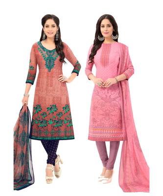 Pack of 2 Synthetic Printed Unstitched Dress Material Combo 1