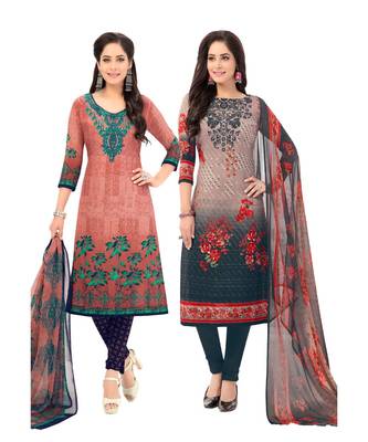 Pack of 2 Synthetic Printed Unstitched Dress Material Combo 1