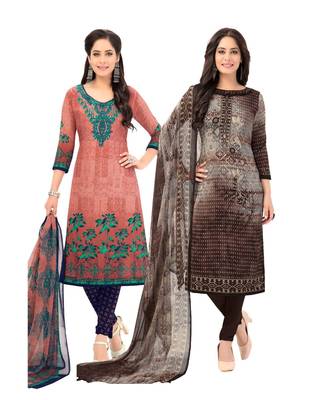 Pack of 2 Synthetic Printed Unstitched Dress Material Combo 1