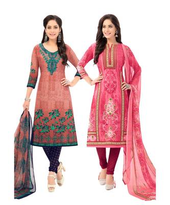 Pack of 2 Synthetic Printed Unstitched Dress Material Combo 1