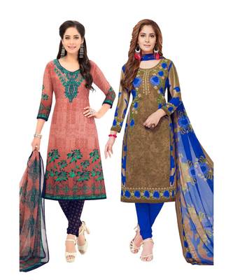 Pack of 2 Synthetic Printed Unstitched Dress Material Combo 1