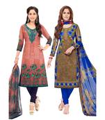 Pack of 2 Synthetic Printed Unstitched Dress Material Combo
