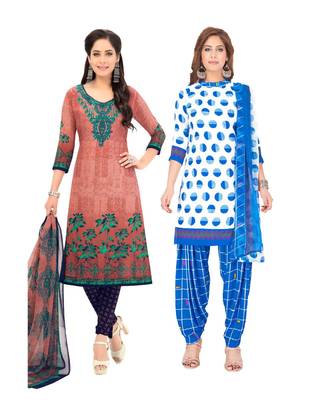 Pack of 2 Synthetic Printed Unstitched Dress Material Combo 1
