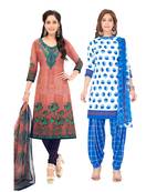 Pack of 2 Synthetic Printed Unstitched Dress Material Combo