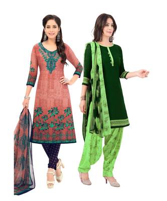 Pack of 2 Synthetic Printed Unstitched Dress Material Combo 1