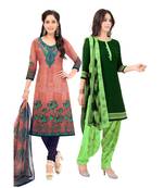 Pack of 2 Synthetic Printed Unstitched Dress Material Combo