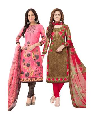 Pack of 2 Synthetic Printed Unstitched Dress Material Combo 1