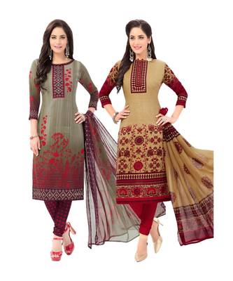Pack of 2 Synthetic Printed Unstitched Dress Material Combo 1