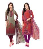 Pack of 2 Synthetic Printed Unstitched Dress Material Combo