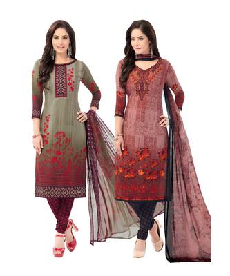 Pack of 2 Synthetic Printed Unstitched Dress Material Combo 1