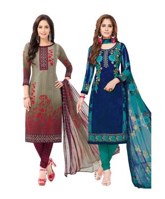 Pack of 2 Synthetic Printed Unstitched Dress Material Combo 1