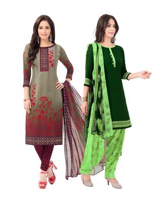 Pack of 2 Synthetic Printed Unstitched Dress Material Combo 1
