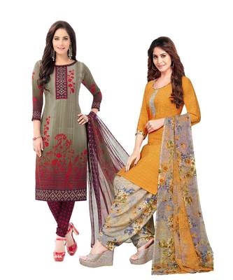 Pack of 2 Synthetic Printed Unstitched Dress Material Combo 1