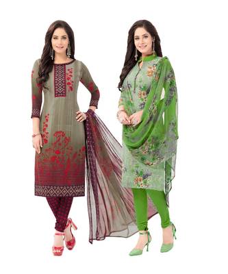 Pack of 2 Synthetic Printed Unstitched Dress Material Combo 1