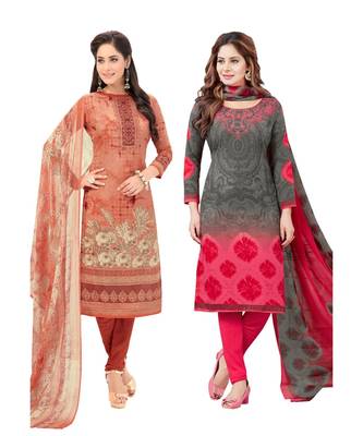 Pack of 2 Synthetic Printed Unstitched Dress Material Combo 1