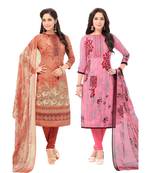 Pack of 2 Synthetic Printed Unstitched Dress Material Combo
