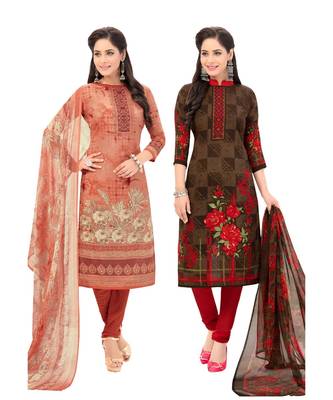 Pack of 2 Synthetic Printed Unstitched Dress Material Combo 1