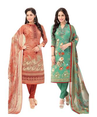 Pack of 2 Synthetic Printed Unstitched Dress Material Combo 1