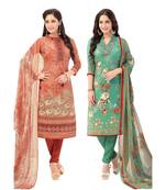 Pack of 2 Synthetic Printed Unstitched Dress Material Combo