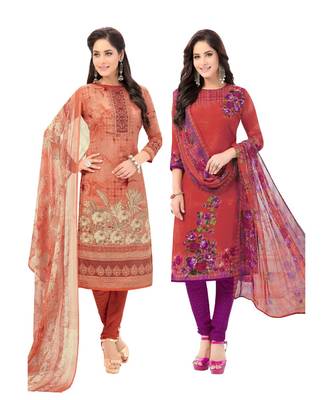 Pack of 2 Synthetic Printed Unstitched Dress Material Combo 1
