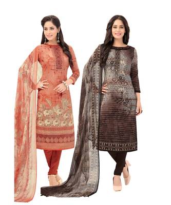 Pack of 2 Synthetic Printed Unstitched Dress Material Combo 1