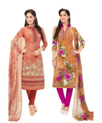 Pack of 2 Synthetic Printed Unstitched Dress Material Combo 1