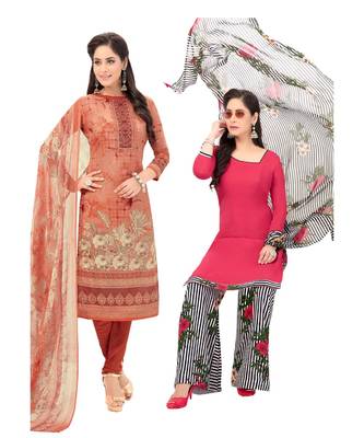 Pack of 2 Synthetic Printed Unstitched Dress Material Combo 1