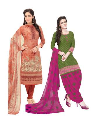 Pack of 2 Synthetic Printed Unstitched Dress Material Combo 1