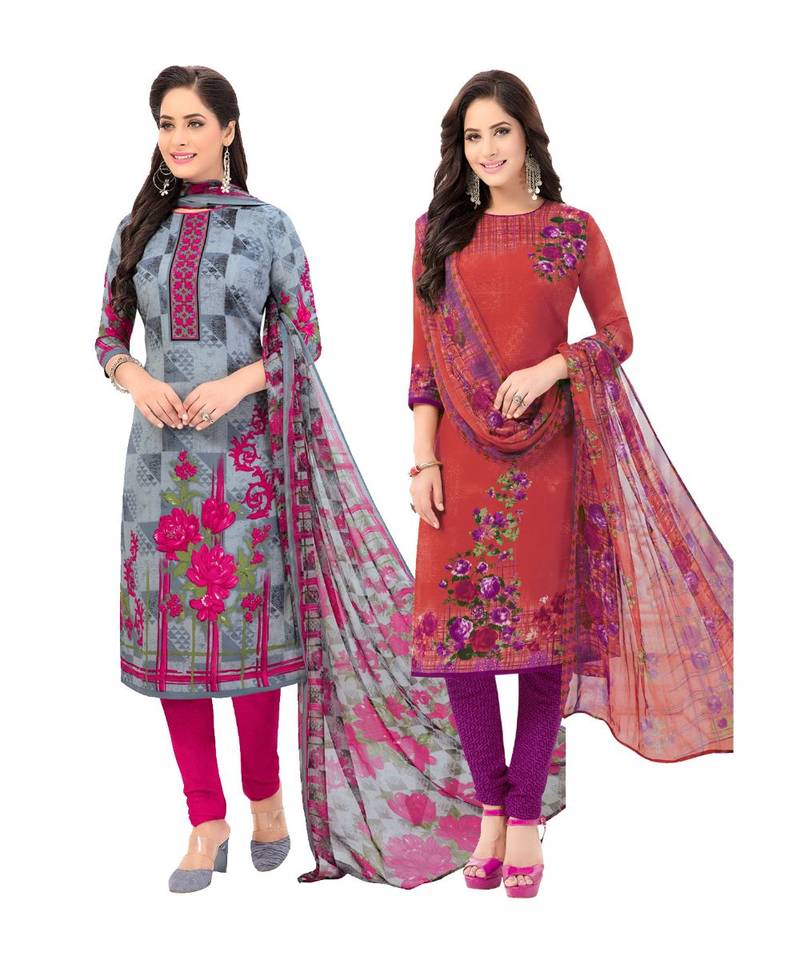 Pack of 2 Synthetic Printed Unstitched Dress Material Combo Om