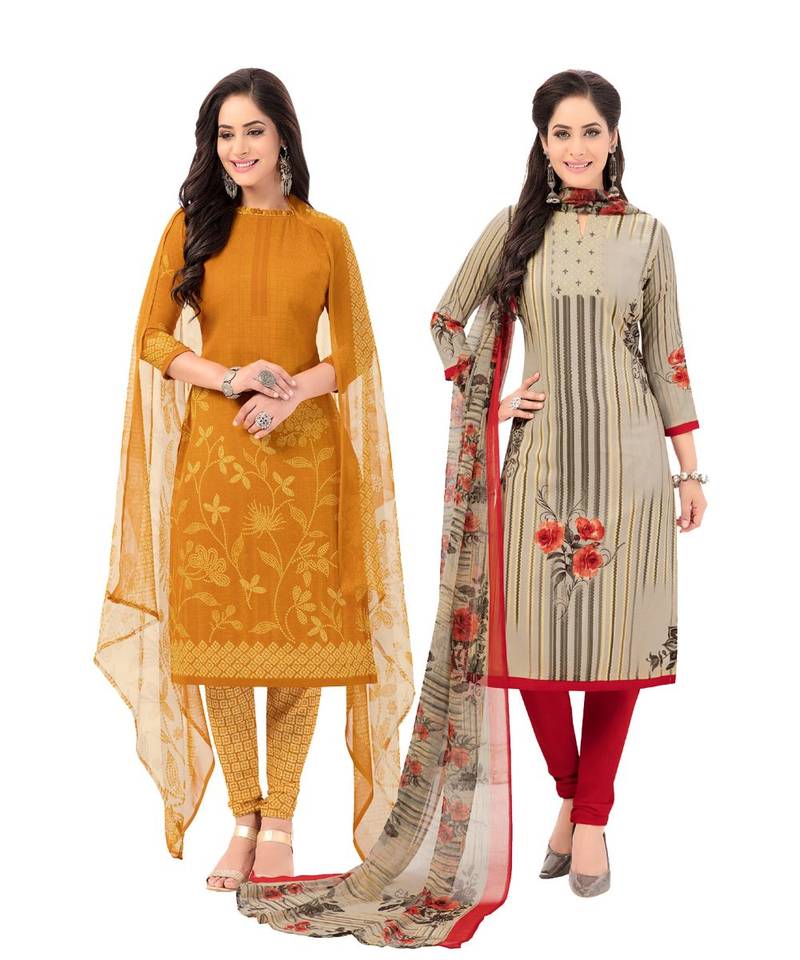 Pack of 2 Synthetic Printed Unstitched Dress Material Combo Om
