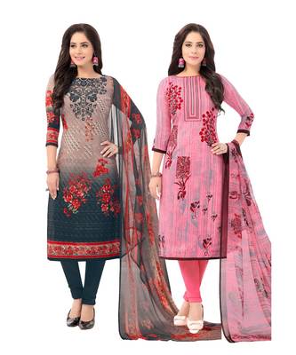 Pack of 2 Synthetic Printed Unstitched Dress Material Combo 1