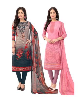 Pack of 2 Synthetic Printed Unstitched Dress Material Combo 1