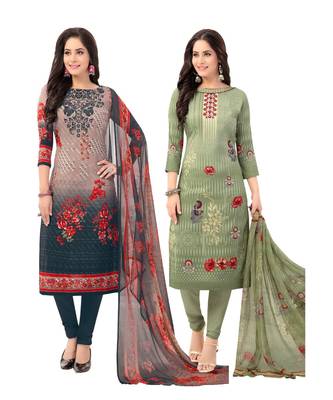 Pack of 2 Synthetic Printed Unstitched Dress Material Combo 1
