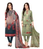 Pack of 2 Synthetic Printed Unstitched Dress Material Combo