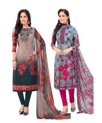 Pack of 2 Synthetic Printed Unstitched Dress Material Combo 1