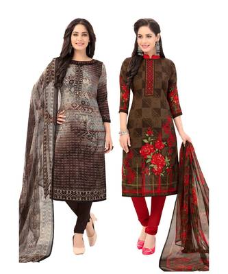 Pack of 2 Synthetic Printed Unstitched Dress Material Combo 1