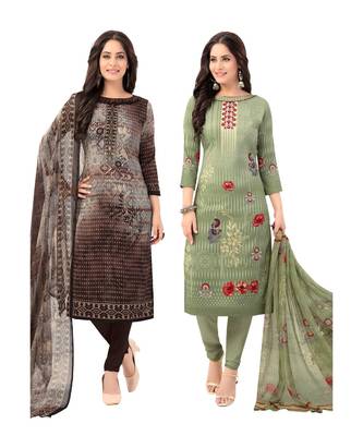 Pack of 2 Synthetic Printed Unstitched Dress Material Combo 1