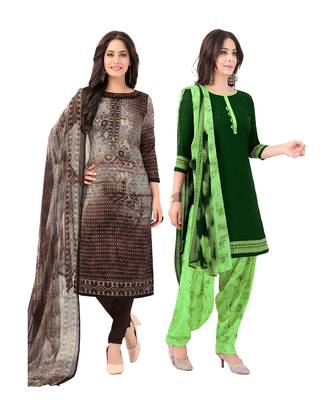 Pack of 2 Synthetic Printed Unstitched Dress Material Combo 1
