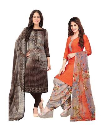 Pack of 2 Synthetic Printed Unstitched Dress Material Combo 1