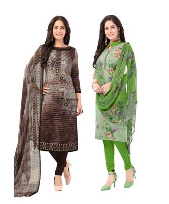 Pack of 2 Synthetic Printed Unstitched Dress Material Combo 1